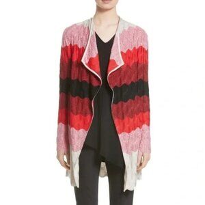 St. John Collection Ombre Knit Open Cardigan Wool Blend Caviar Tikka Waves Red M